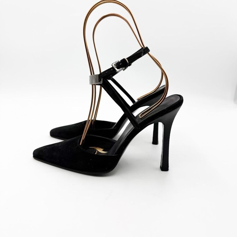 Gucci Black Suede Leather Strappy Heels Pointed Toe Size 7 - Picture 4 of 15